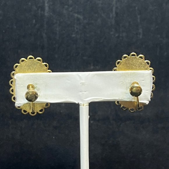 Vintage Gold Tone Oval Jasper Screw Back Earrings (3510) - Picture 8 of 8